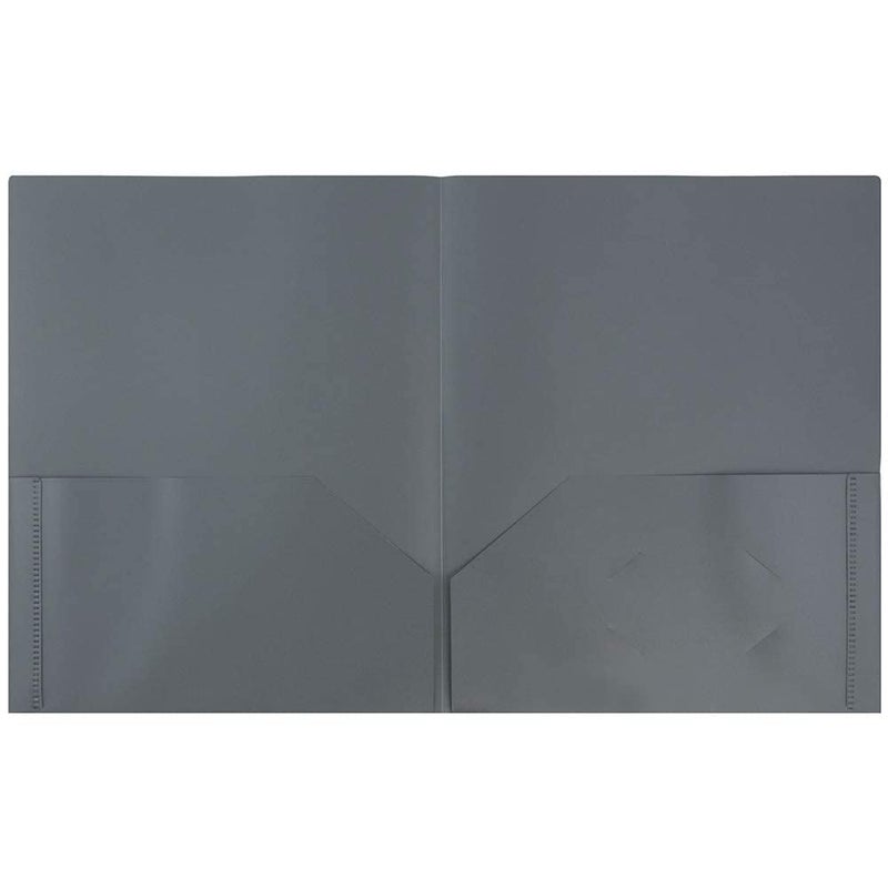 JAM PAPER Plastic 2 Pocket POP Folders - Durable School Folders - Grey - 6/Pack - Image 2